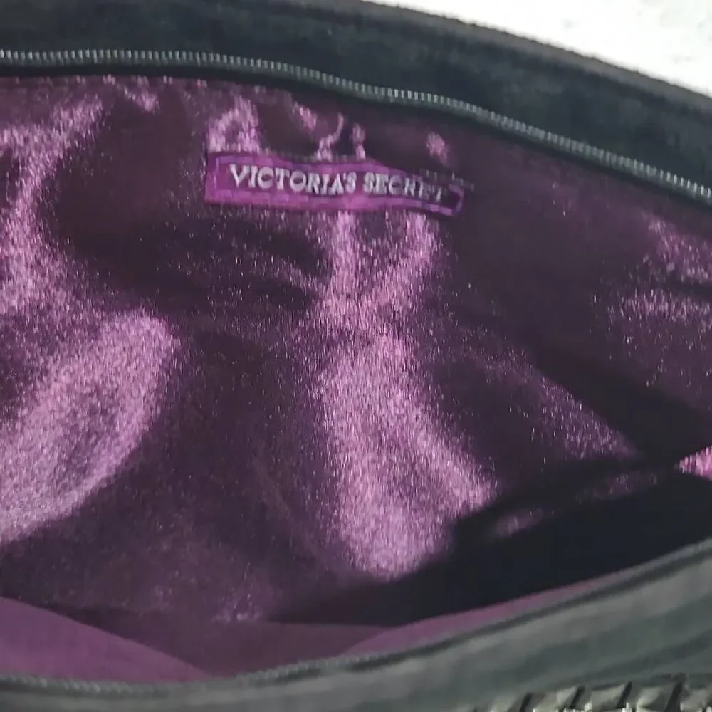 Rare Victorias Sceret Feathered Boho Style Black and silver velvet rivet Purse